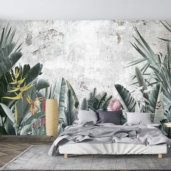 Тропический лес с листьями подорожника в стиле ретро, индивидуальные 3D обои, наклейки на стены, мебель для гостиной, спальни