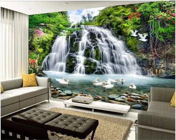 изготовленный на заказ Высокий прозрачный горный пейзаж бейбеханга, текущая вода, водопад, фреска на заднем плане стены papel de parede papel tapiz