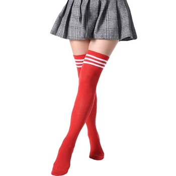 Чулки для косплея JK Woman в красно-белую полоску, Длинные носки в стиле Лолиты Выше колена, женские компрессионные носки