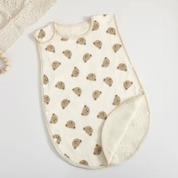 Спальный мешок для новорожденных из четырехслойной хлопчатобумажной марли с защитой от ударов, жилет без рукавов, пижама, летнее тонкое Корейское пеленание
