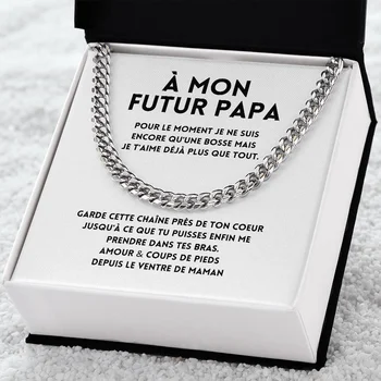 Французский Для моего будущего папы Подарок отцу Новая Кубинская цепочка из нержавеющей стали, Мужское ожерелье-цепочка, подарки на день рождения 2023, модные украшения