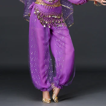 Фиолетовые, Желтые, красные, ярко-розовые брюки для танца живота, женские трусы для танца живота, одежда для танцев на сцене для девочек