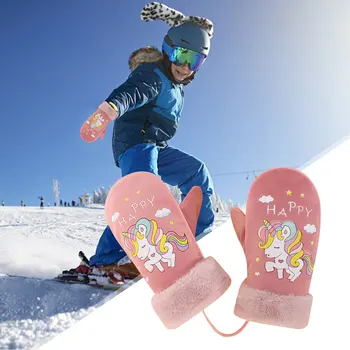 Детские теплые перчатки с героями мультфильмов, водонепроницаемые зимние перчатки для сноуборда, теплые перчатки с регулируемыми пальцами, дышащие для альпинизма
